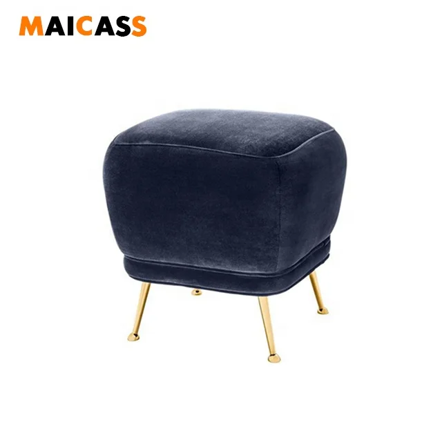 
Luxury midnight blue velvet small square stool 