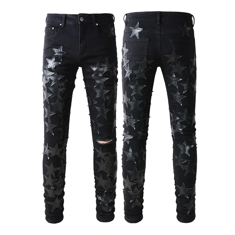 Jeans Mens Destroy Men Damage Tapered Ripped Skinny Patched Slim Tapered Jeans