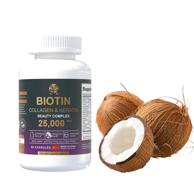 Private Label Vegan Hair Growth Nail Skin Improve Biotin 10000mcg Collagen Softgel Capsules Skin Biotin Capsule