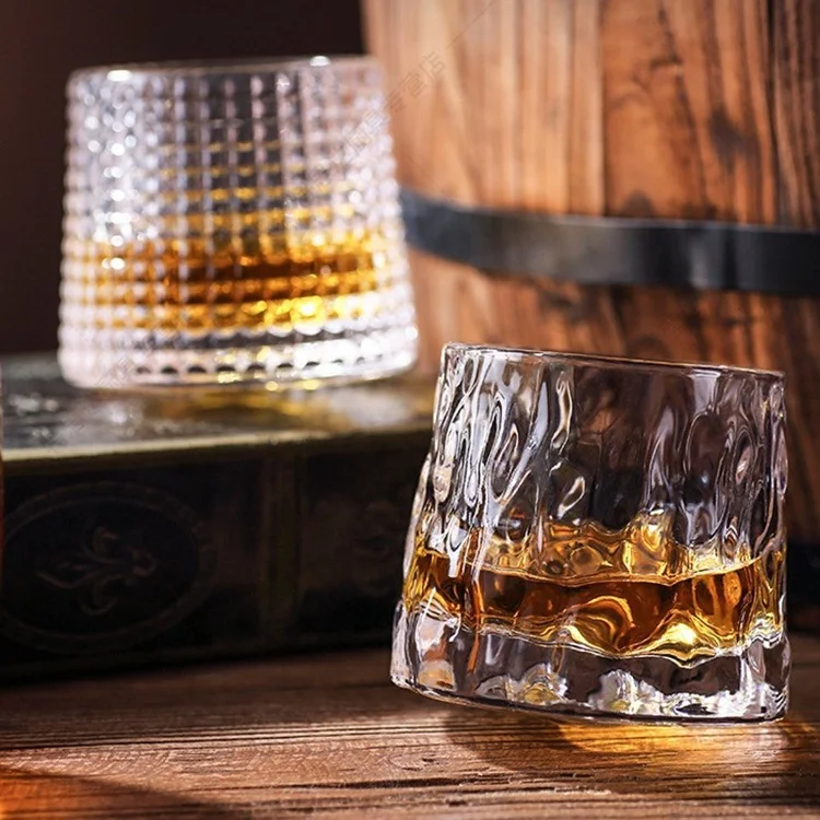 Spin Wine Whisky Glasses Rotating Glass Cup Drinking Glasses Shot Glasses Embossed Whiskey Glass Luxury Customized