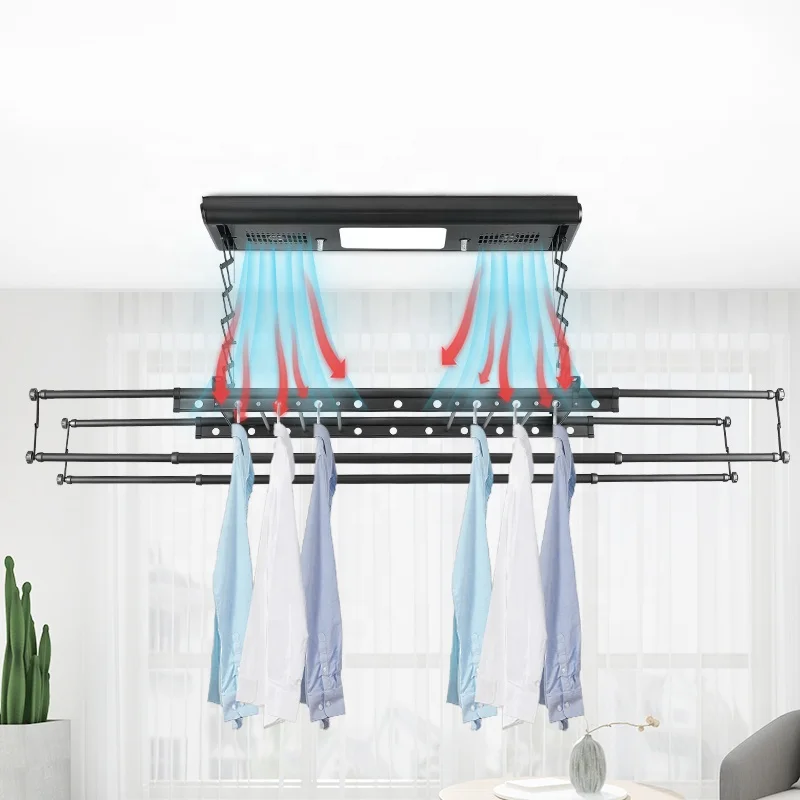 Good Space Saver Electric Ceiling Mounted Laundry Drying Rack Black Skirt Aluminum