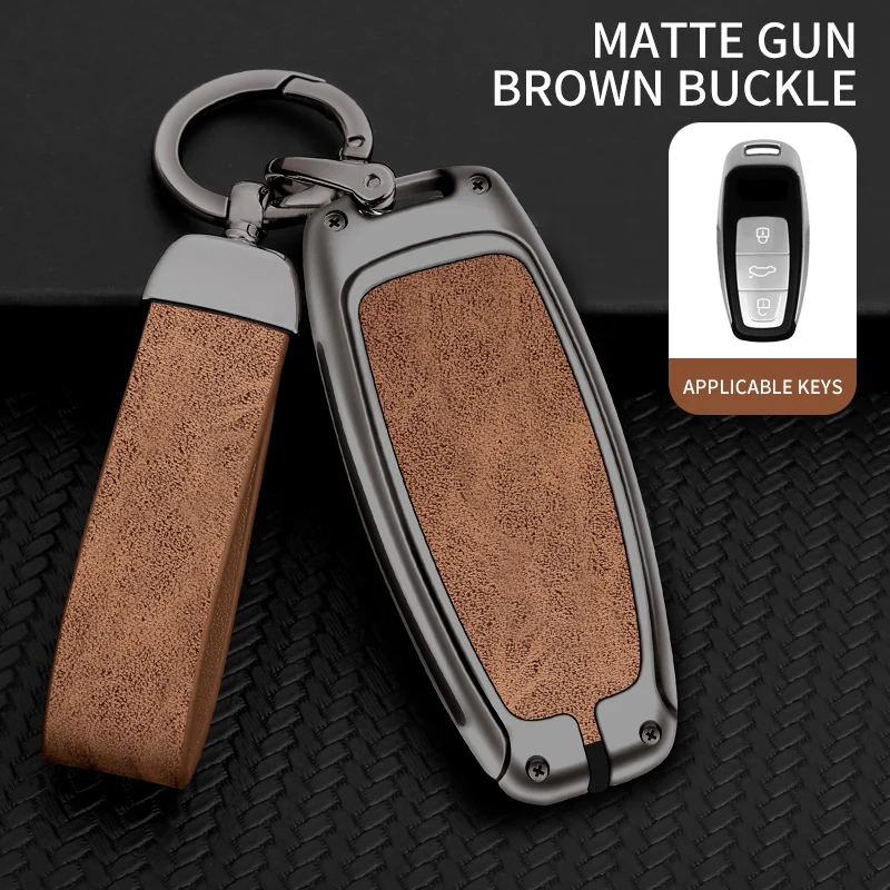 Car Metal Leather Key Remote Case Cover Shell Key Bag Holder For Audi A1 A3 A4 A5 A6 A7 A8 Quattro Q3 Q5 Q7 2009-2015 Keychain