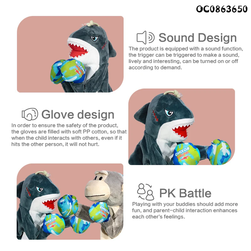 High quality funny boxing battle baby animal plush shark hand puppet kids
