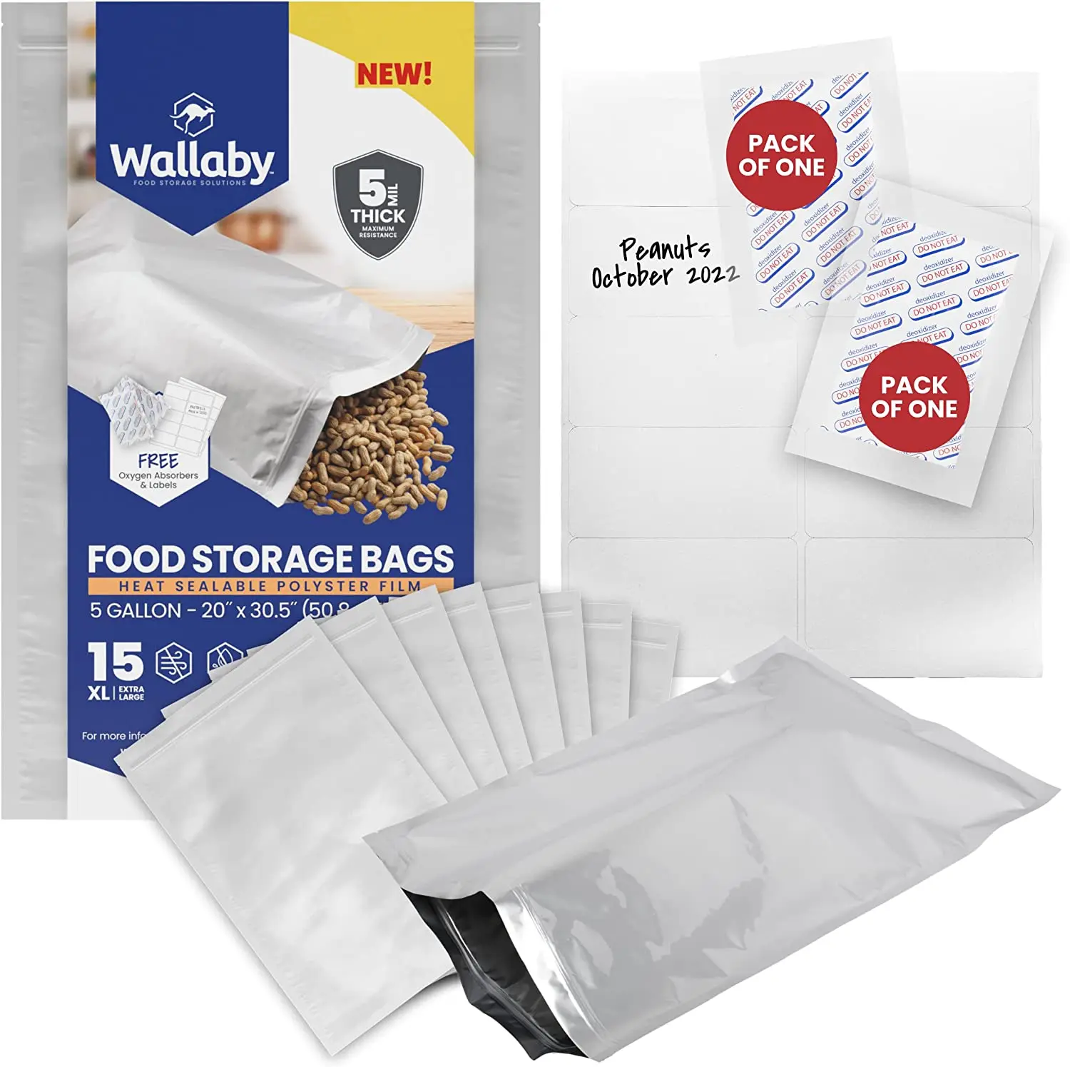 Custom size Oxygen Absorber Zipper Resesealable Stand-Up Bags & Aluminum foil 5 gallon  Mylar Bags for Food Storage