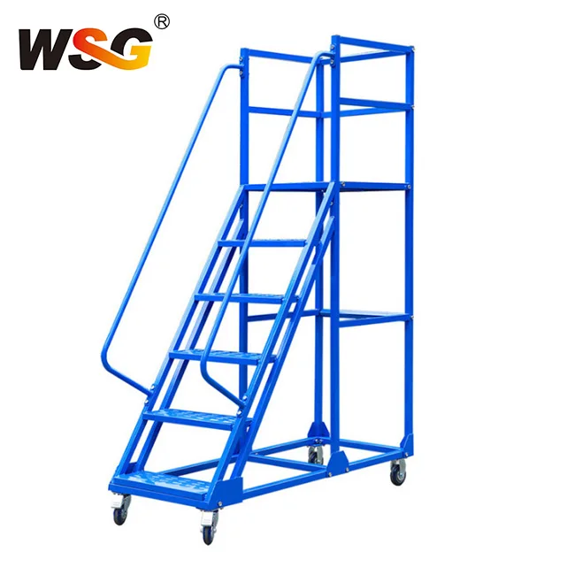 Прямая продажа с фабрики 9 уровнями Мобильная подвижная платформа сталь восхождение передвижная стремянка тележка лестницы склад поручнем