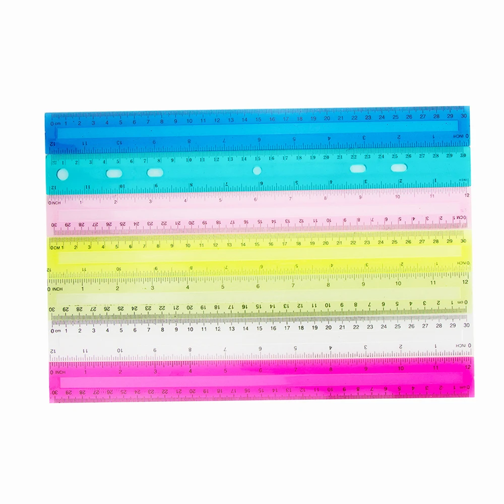 NEW 30cm scale plastic ruler 12inch colorful straight ruler Transparent colored different design DIY drawing plastic ruler