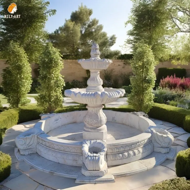 Wholesale European Style Acquarius Decoration White Natural Marble Water Fountain