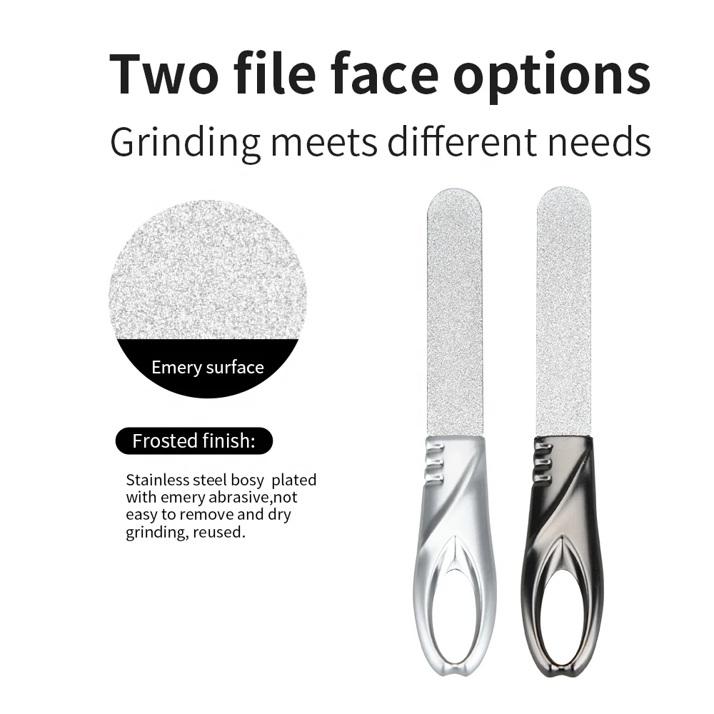 Leather Case Double Sided Non Slip Handle Grit Fingernail File Easily Grinding Stainless Steel Nail Files