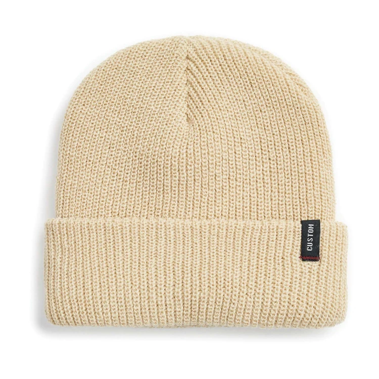 Wholesale Custom Beanie Woven Label 100% Acrylic Light Heather Grey Knitted Beanie Winter Hat For Men