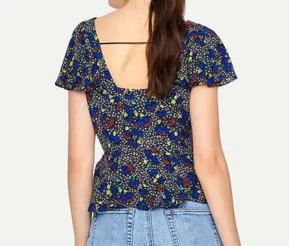 customized printed women tops fashion ruffles blouse button front adult tops