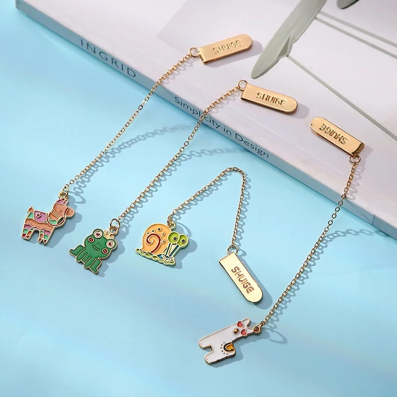 Cartoon Animal Bookmark Pendant Student School Season Commemorative Gift Ins Style Creative Metal Flip Book Clip