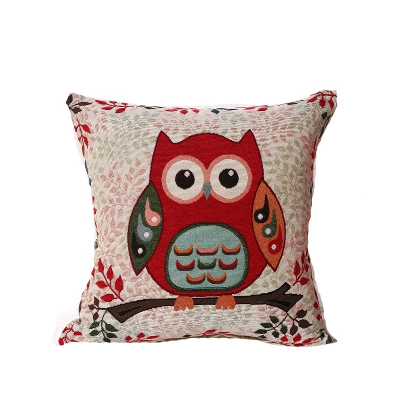 Latest fashion style throw pillow case cover cotton linen fabric custom home decor digital printed animal owl cushions