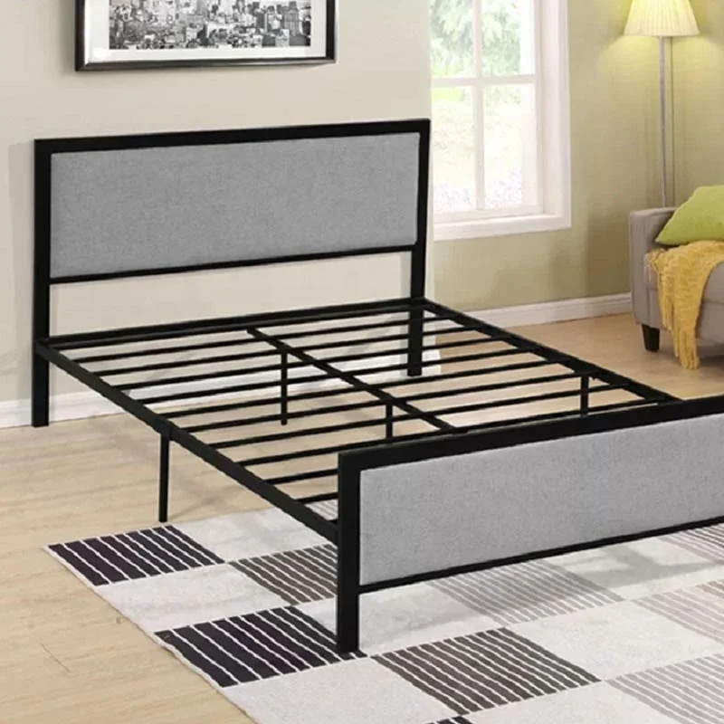 New luxury metal bed king size upholstered headboard wrought iron bed