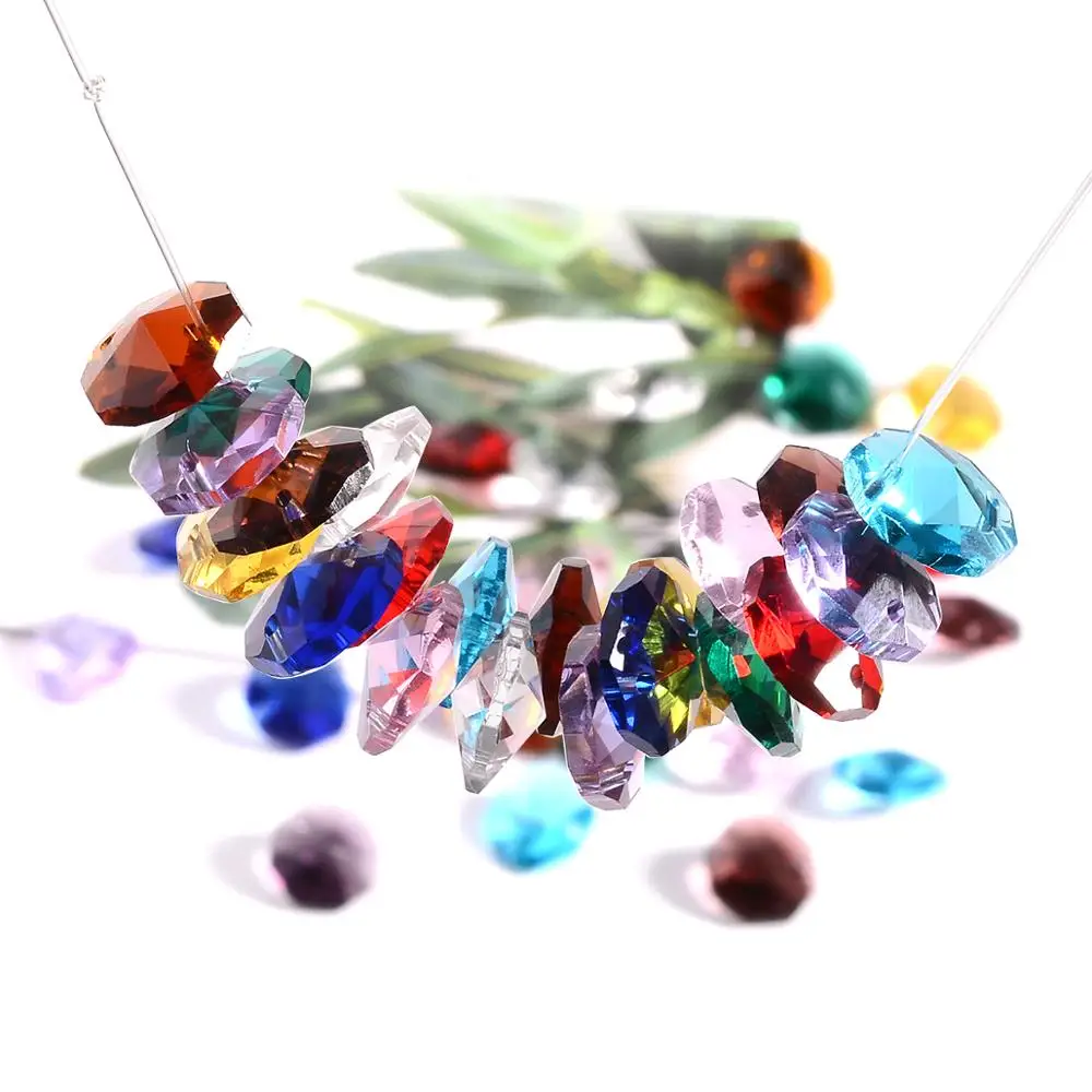 Lot 100pcs Glass Octagon Beads  Colorful Crystal Chandelier Parts Replacement Beads DIY Lamp Hanging Pendant