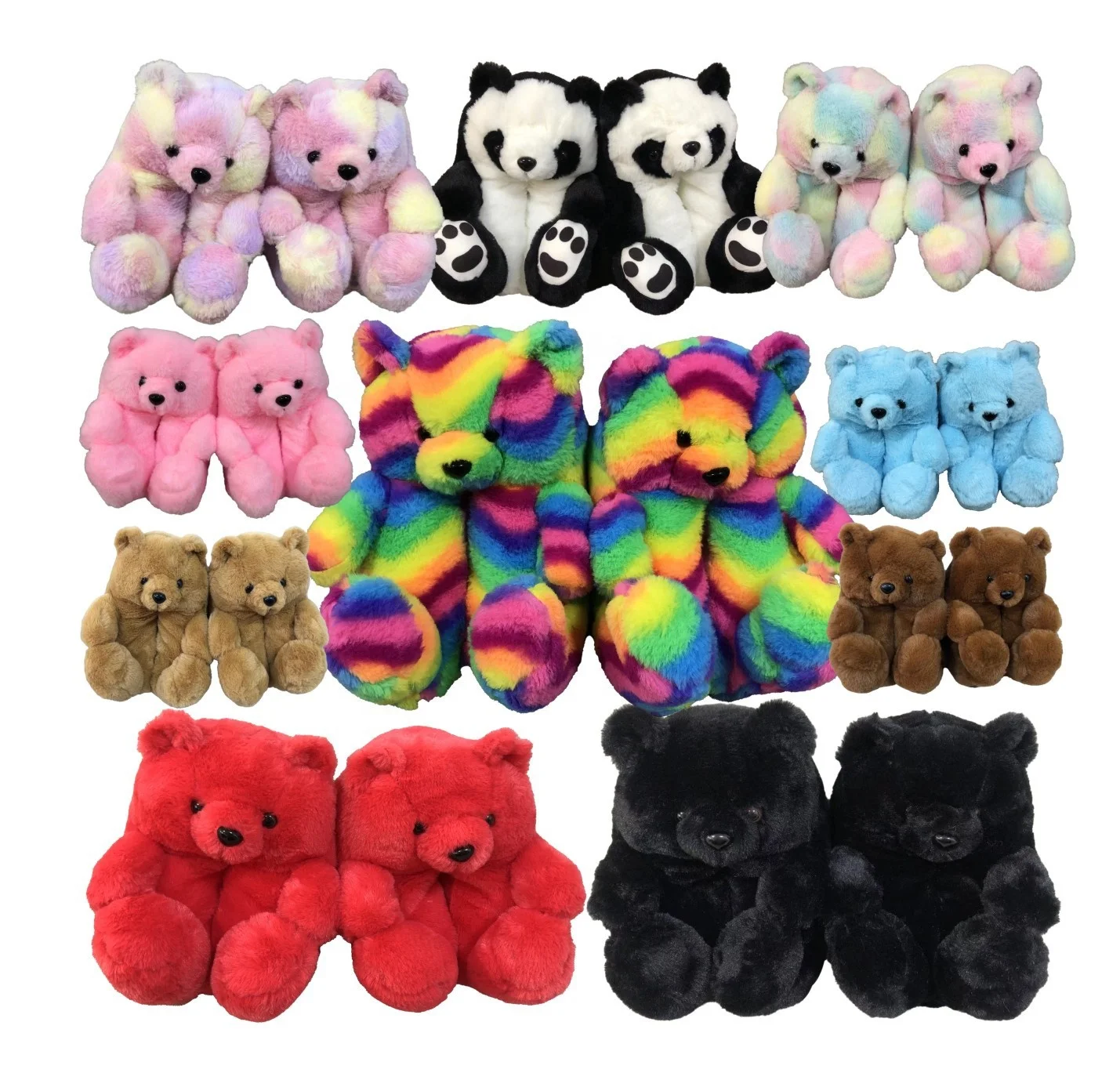 
Women Blue Teddy Bear Slippers One Size 2021 Lovely winter sleepers shoes For Girls New Arrivals Furry Bear Slippers 