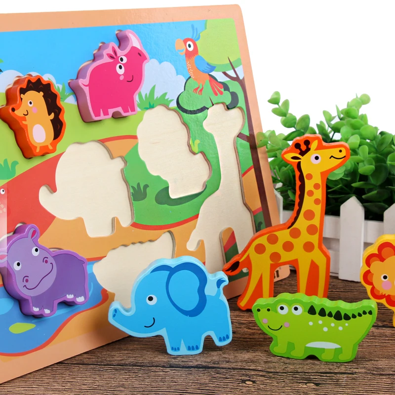 Montessori Animal pairing plate shape wooden puzzle matching educational toy