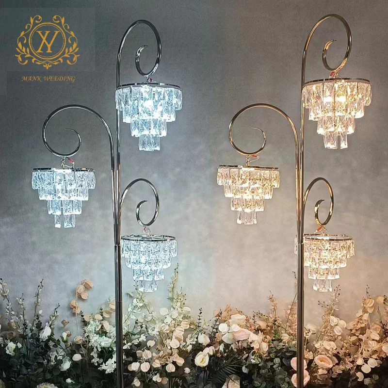 Luxury Acrylic Crystal Light Path Guide Ceremony Pavilion Chandelier Wedding Background Decorative Light 2024 New Wedding Props