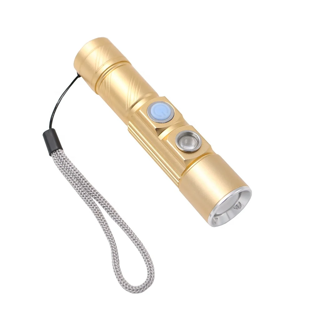 USB Handy Powerful LED Zoomable Flashlight 5 Modes Rechargeable Torch Flash Light Bike Pocket Lamp For Hunting White/Red Light