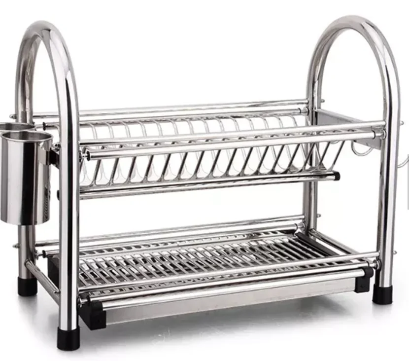 2 Tier Stainless Steel Multifunctional Kitchen Storage Kitchen Organizer Dish Rack for Kitchen Ware