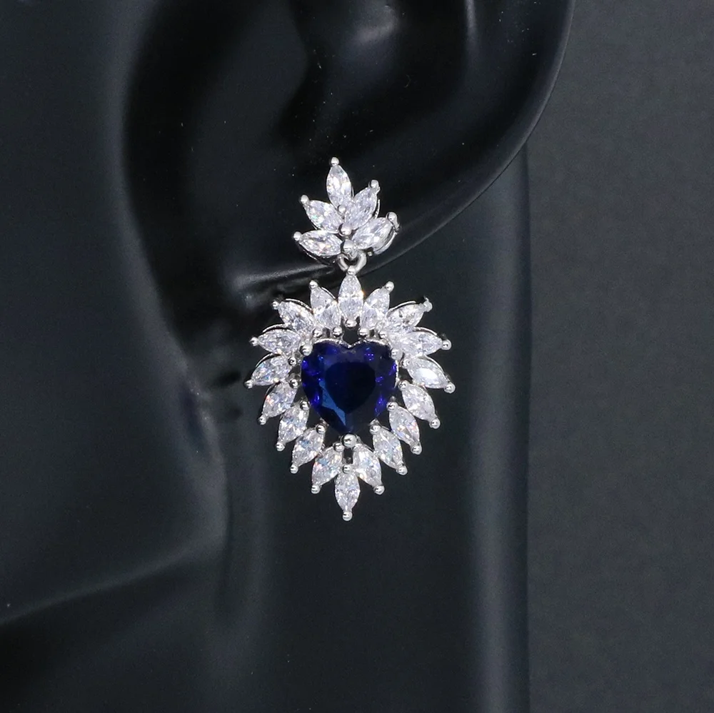 2021 jewelry display set dubai bridal jewelry sets blue zircon accessories fashion Women wedding jewelry sets 4pcs