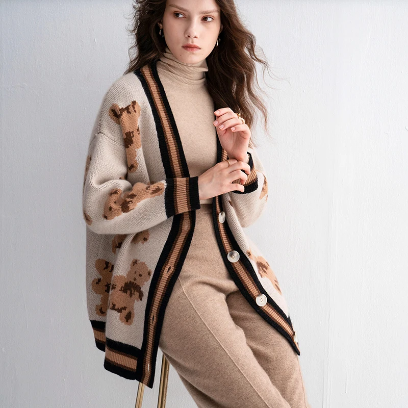 Custom cashmere cardigan sweater oversized sweater women loose cashmere cardigan women