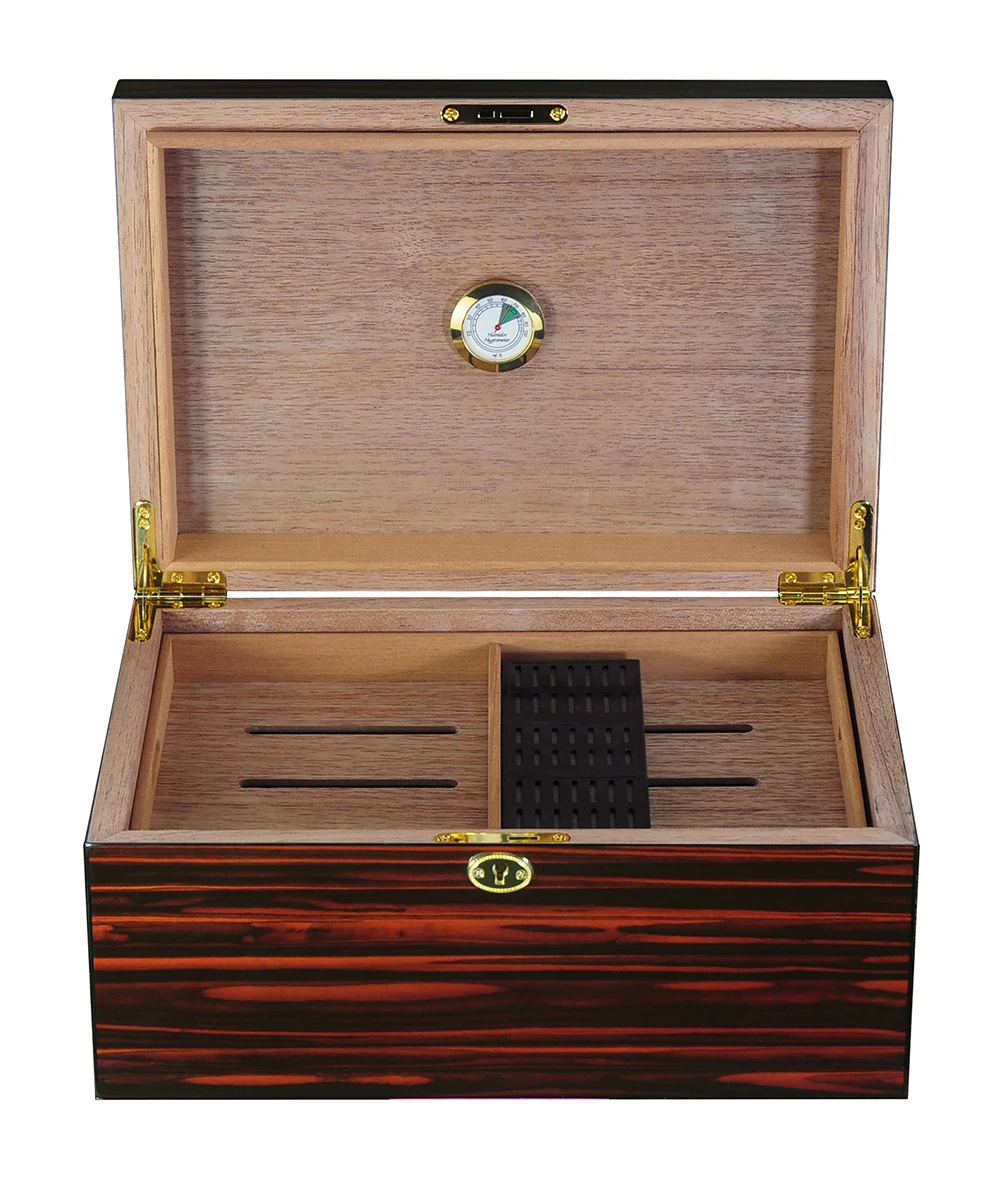 Large Capacity 100 CT High Gloss Wooden Desktop Cigar Humidor Display Box with Humidifier and Hygrometer for Man