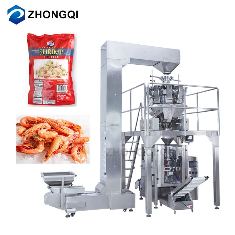 Automatic Vacuum Packaging Sachet Filling Fresh Shrimp Fish Seafood Chicken Feet Paw Meat Frozen Food Packaging Machine for 1kg