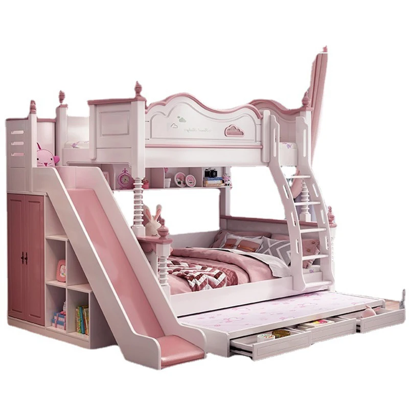Castle Princess Children Beds Girl Bunk Kids Bed Set Furniture For Girls Pink Bedroom Furniture With Slide