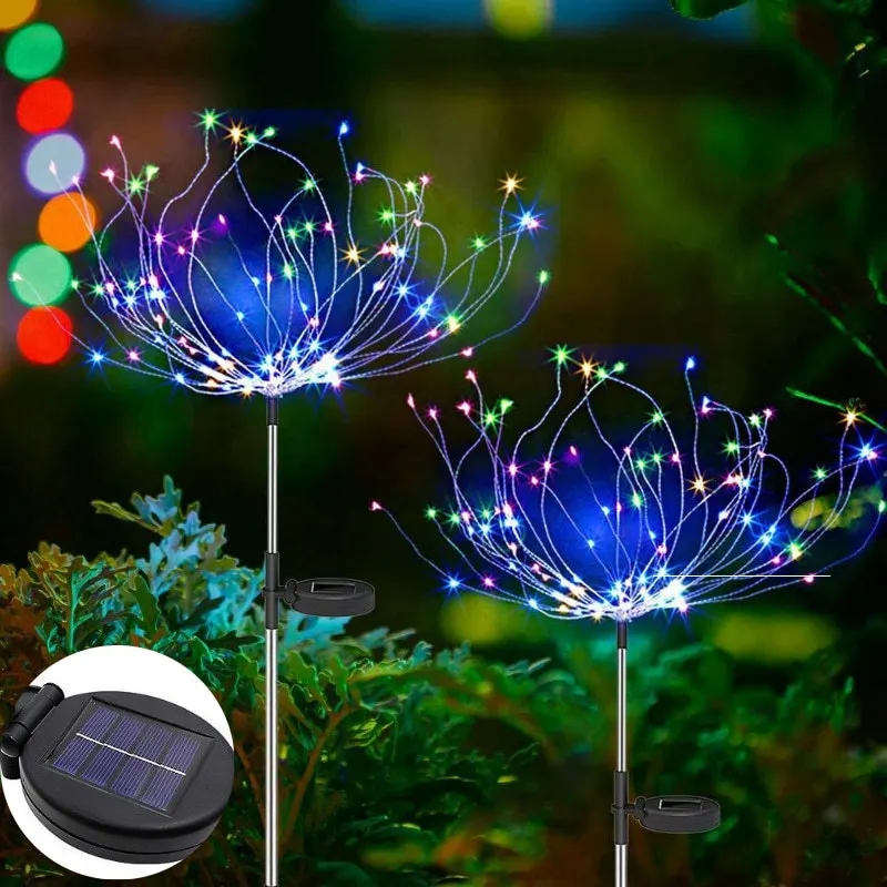 Outdoor LED Solar Fireworks Lights Lawn Lights, Halloween Decorations Garden Lights, Waterproof Fairy Flower Lights With 8 Modes