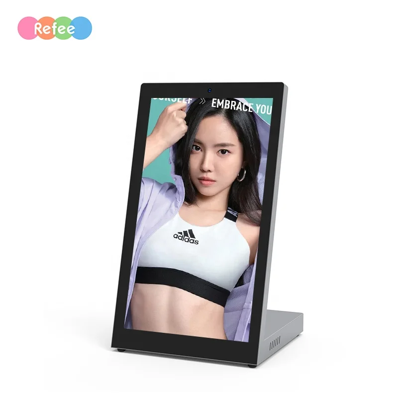 Refee Hot Sell Table Top Advertising Retail Screen Android 11 Touch Screen  Rotabel Monitor Digital Signage Display Stands