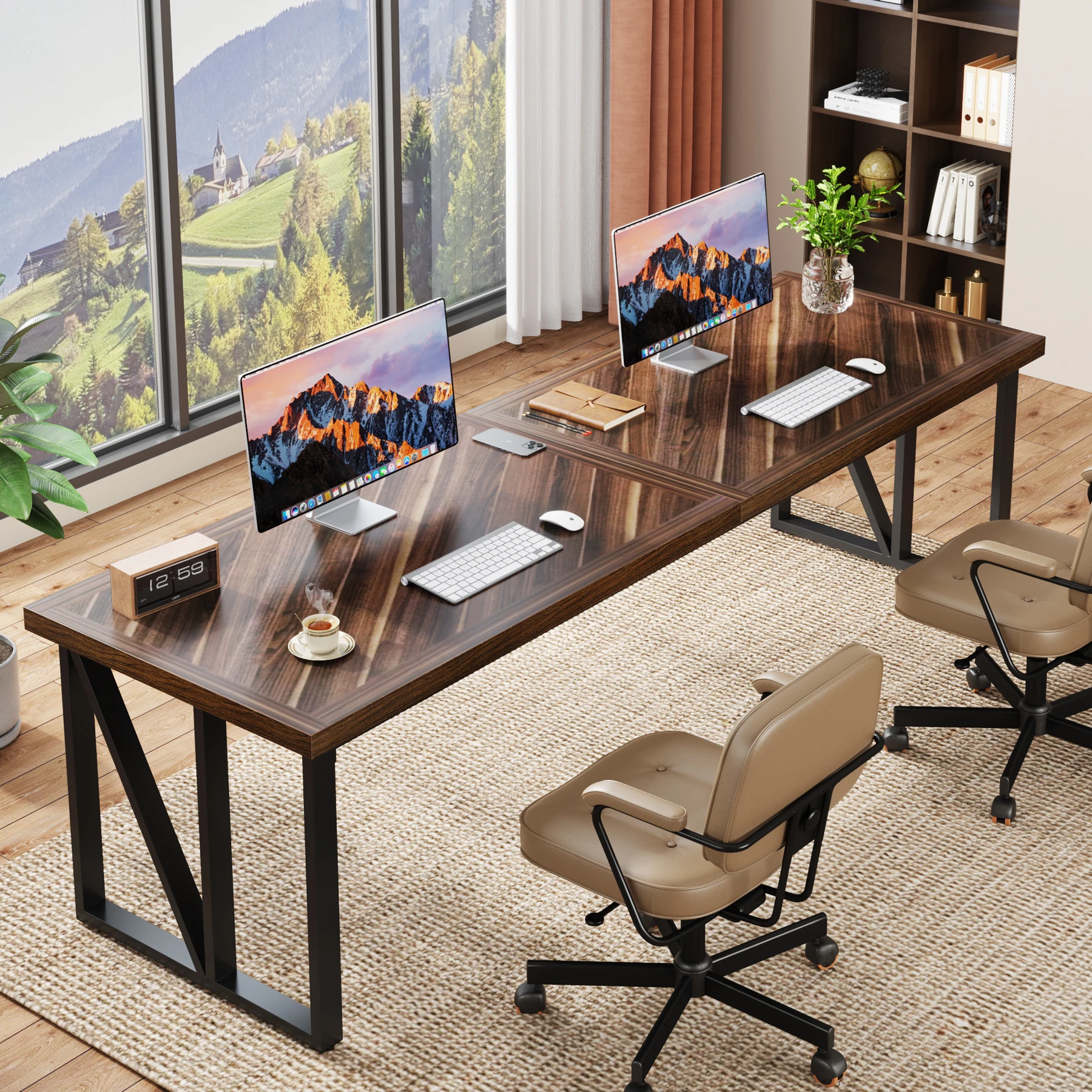 Tribesigns 2 Person 78.7 Inches brown Computer Desk  for home/office Workstation Office Business Furniture