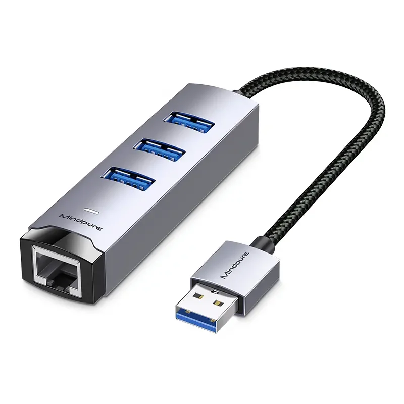 Mindpure Aluminum Usb-C To Lan Otg Adapter 4 Port Ethernet Hub Usb A To 1000Mbps Gigabit lan Ethernet Adapter For Laptop Tablets