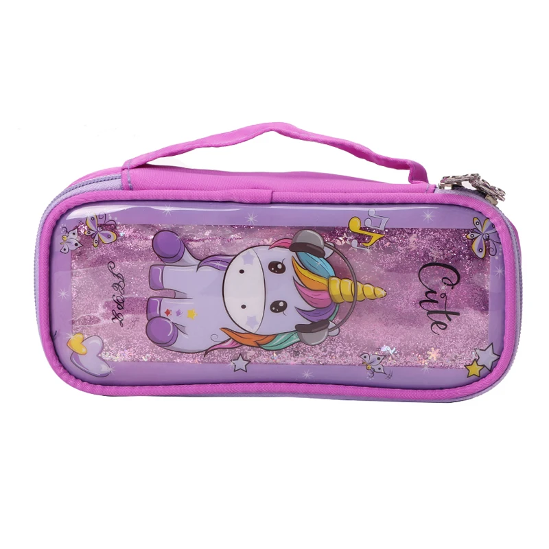 TOPSTHINK Big capacity zipper unicorn liquid fabric portable multi zipper pencil case for kids