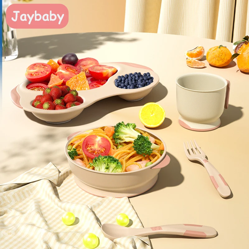 Biodegradable Wheat Straw Fiber non-slip practical children cartoon tableware dining set children tableware set