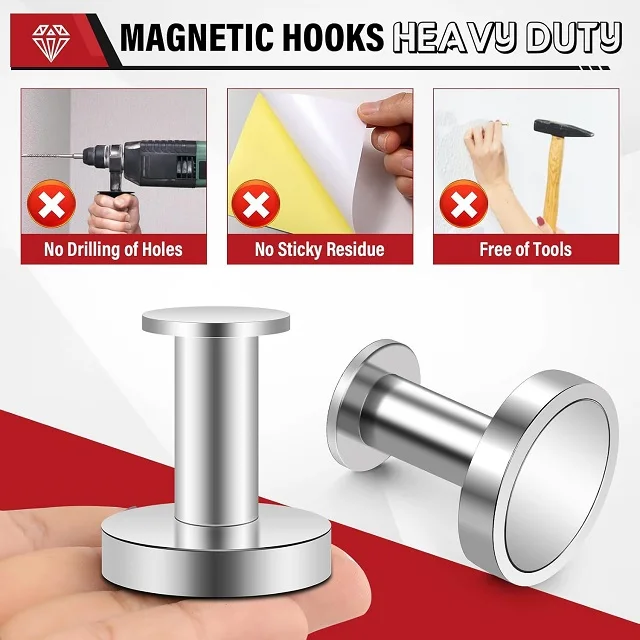 6PCS Set Magnetic Hooks Silver Strong Magnetic for Garage Camper Hanging Heavy Duty Magnet Hook