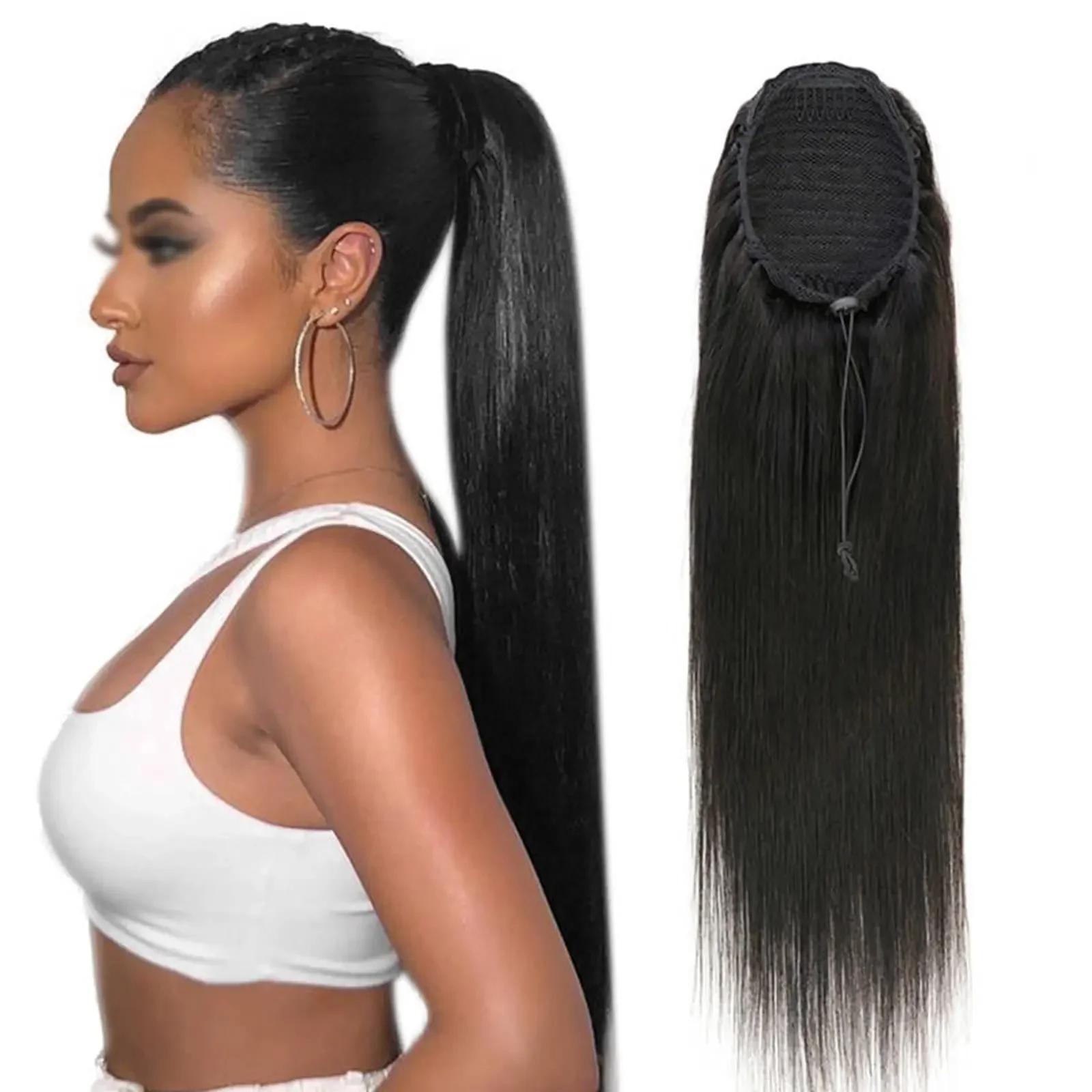 Top quality Straight Drawstring Ponytail Human Hair Clip In Extensions for Black Women Pony Tail Raw Vietnamese Hair