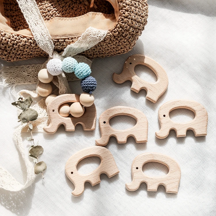 Original Wood Elephant Necklace Charms DIY Wooden Gift Accessory Wooden Teether