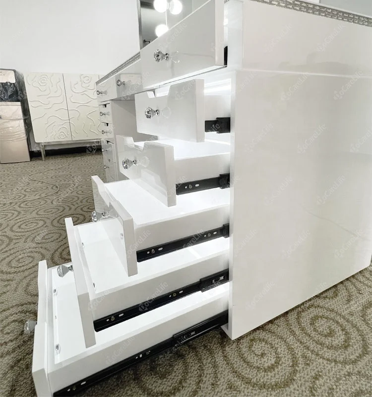 Customized Newly vanity desk makeup table Hollywood mirror furniture vanity dressing table with all lighted drawers