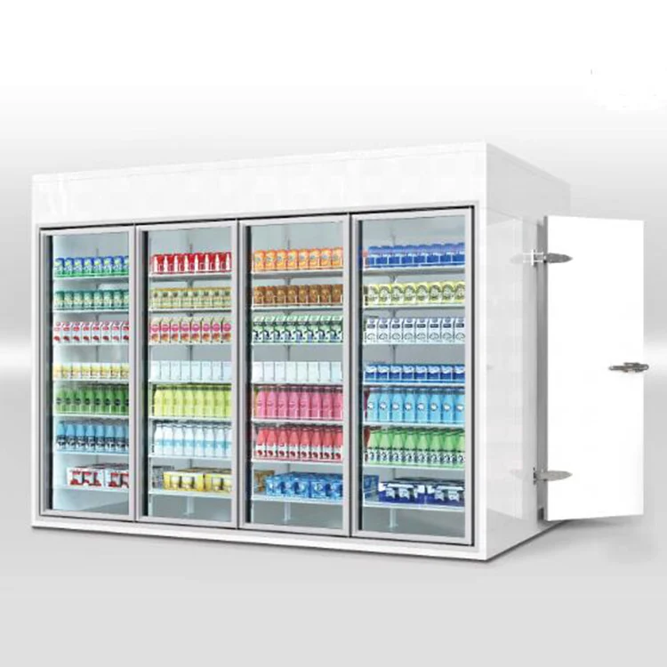Supermarket Merchandising Refrigerator Walk-in Drink Cooler Display Large Capacity Beverage Showcase