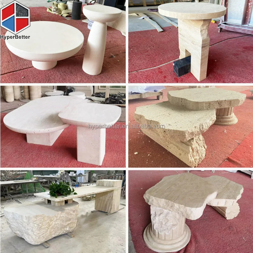 Random shape design travertino tea table