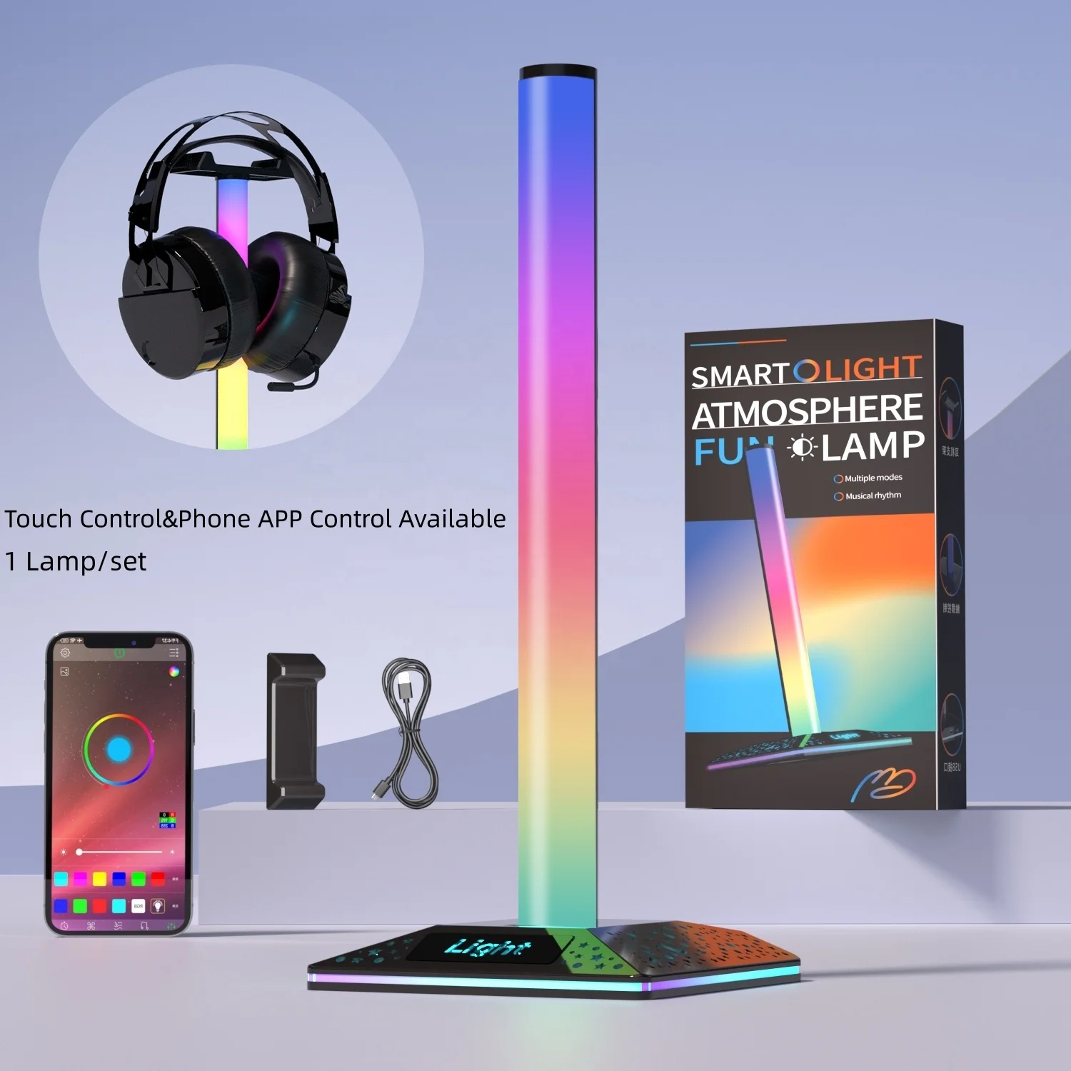 Touch Control APP Control Music Synchronized Atmosphere Smart Desk RGBIC Light for Professional Video Game Player Gaming Headset