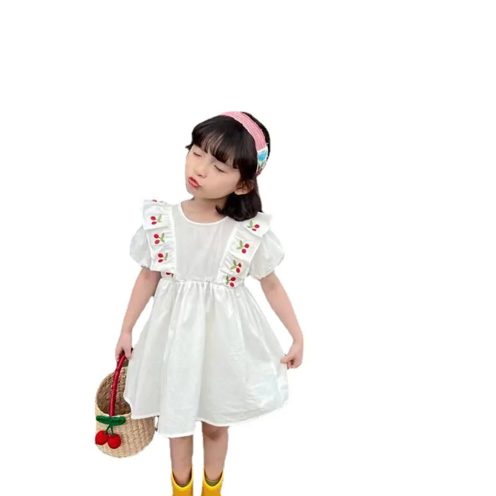 Bear Leader Korea Girls Summer Dress Cherry Embroidery Princess Dresses Flying Sleeve Children Casual Clothes Baby Girl Costume