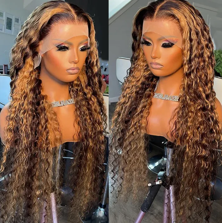 180 Density HD Transparent 13*6 loose deep Swiss Lace Frontal Wig Vendors Virgin Glueless Ombre Piano Color human hair Wigs