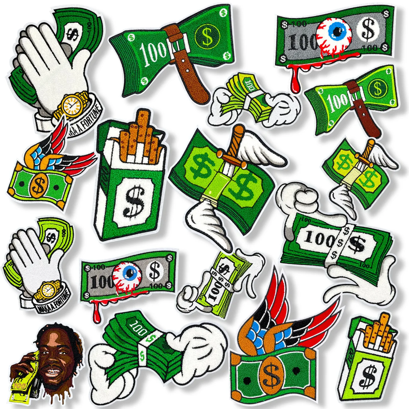 Wholesale Chenille Patches and Embroidery Patch for Clothing Hot Fix Small US Dollars Design Eye Ball Sewing Patches