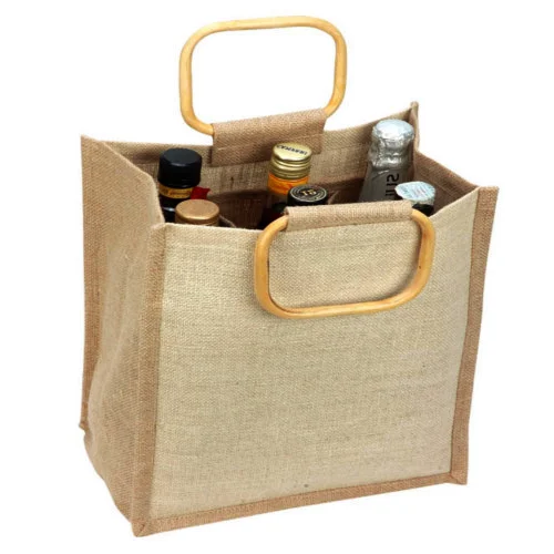 Wholesale Waterproof  hessian Burlap jute Tote Jute wine Bottle Bag with cord