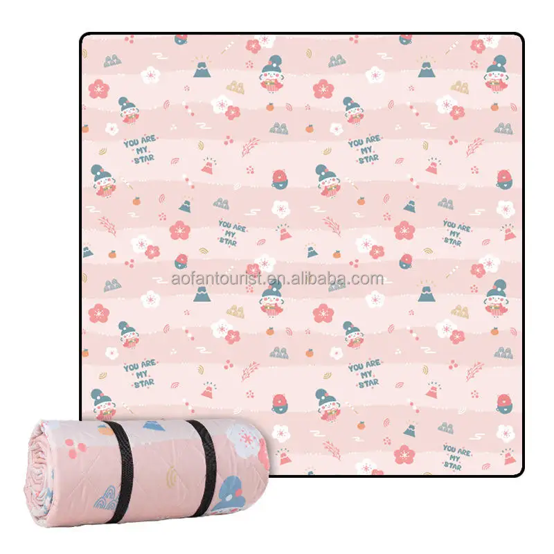 Custom Printed Recyclable Large Tote Outdoor Waterproof Sand Proof Coating Beach Picnic Blanket