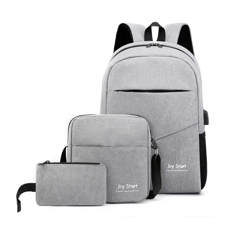 Factory Price Fashion Mens School Shoulder Bag Nylon Purses 3 Pcs Usb Laptop Business Backpack