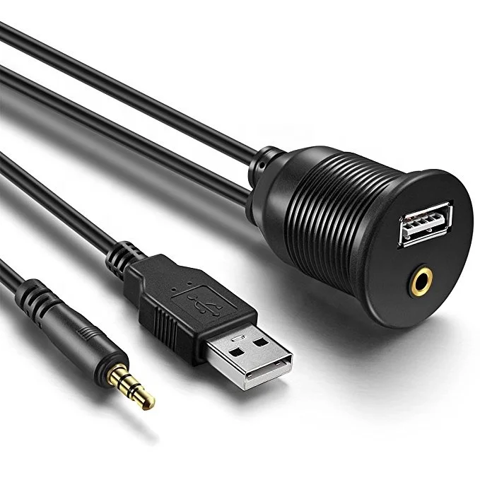 
 Удлинитель 3,5 мм и USB 2,0 AUX кабель для монтажа на панели автомобиля, лодки, мотоцикла  
