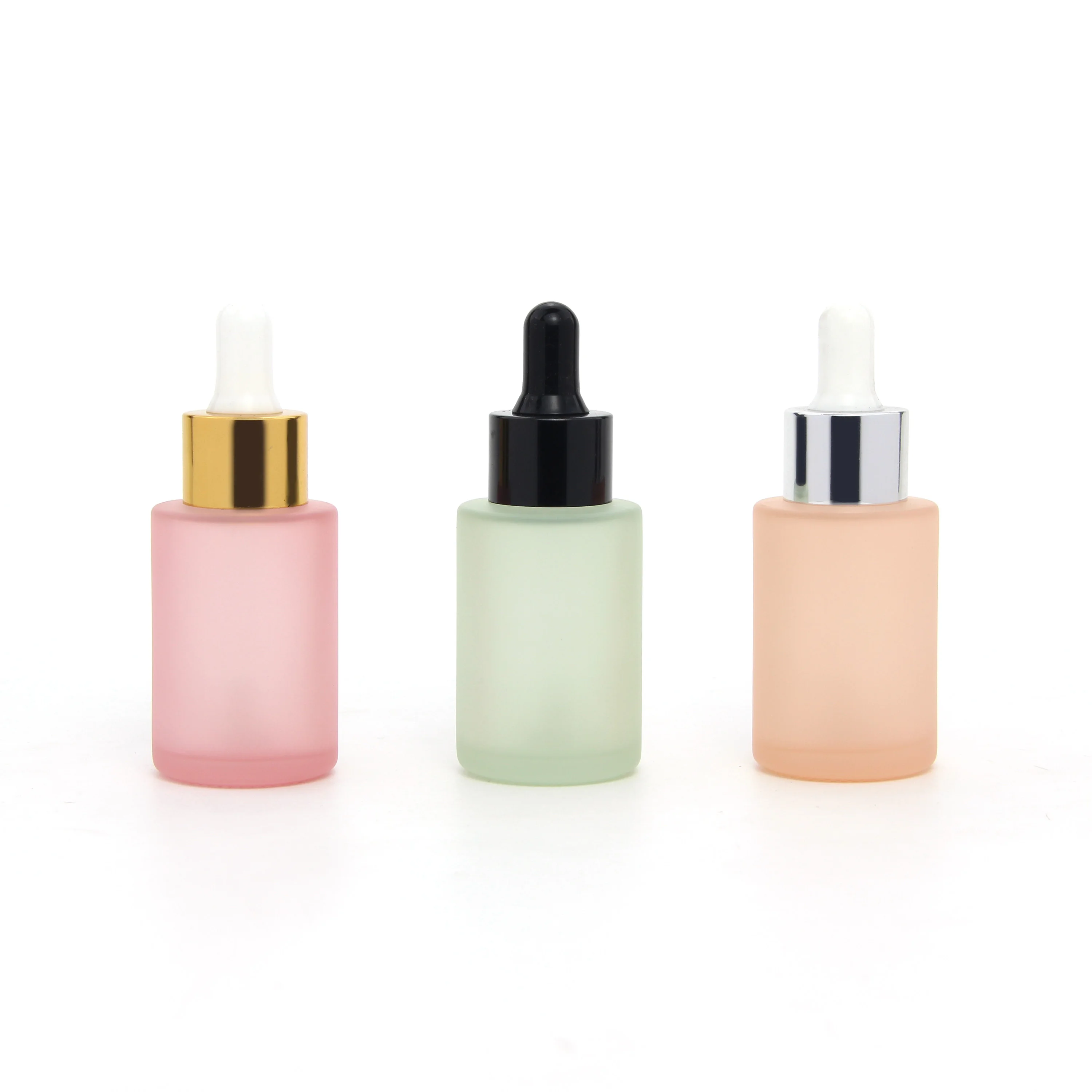2022 wholesale 30ml flat shoulder custom color glass bottle with dropper for essential oil hair oil
