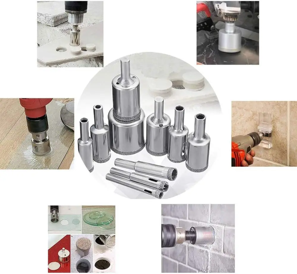 Набор алмазных сверл, 10 шт., пила для стеклянных отверстий для плитки, стеклянных, керамических, мраморных бутылок «сделай сам» (6 мм-30 мм)